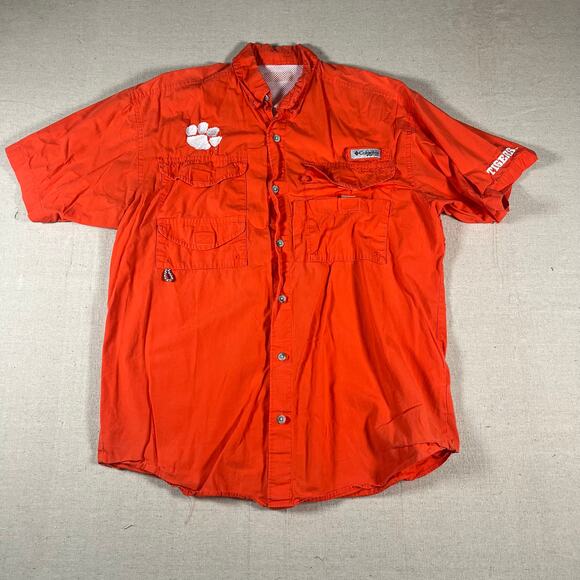 Columbia PFG Shirt Mens L Orange NCAA Clemson Tigers Vented Fishing Shirt - Picture 1 of 6